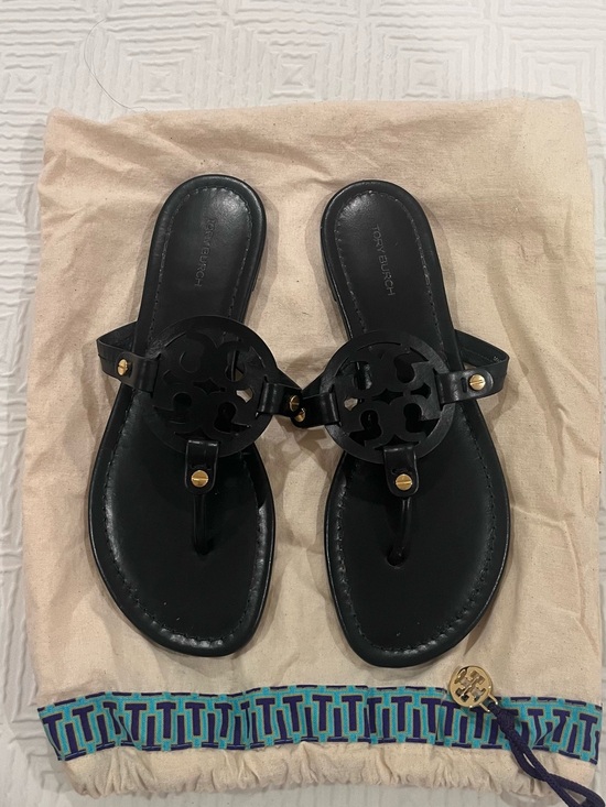 Tory Burch Shoes - Tory Burch Black Miller Logo Thong Sandals with Gold Accents used only once